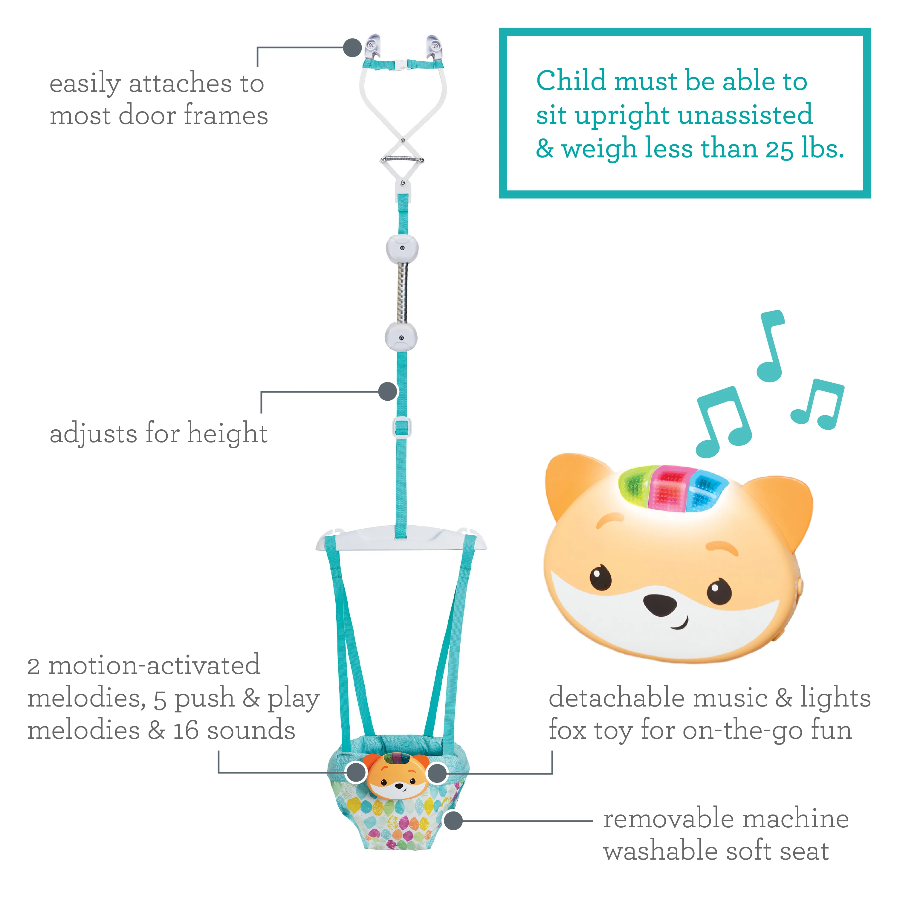 2-in-1 Music & Lights Doorway Jumper - Fox - Image 5