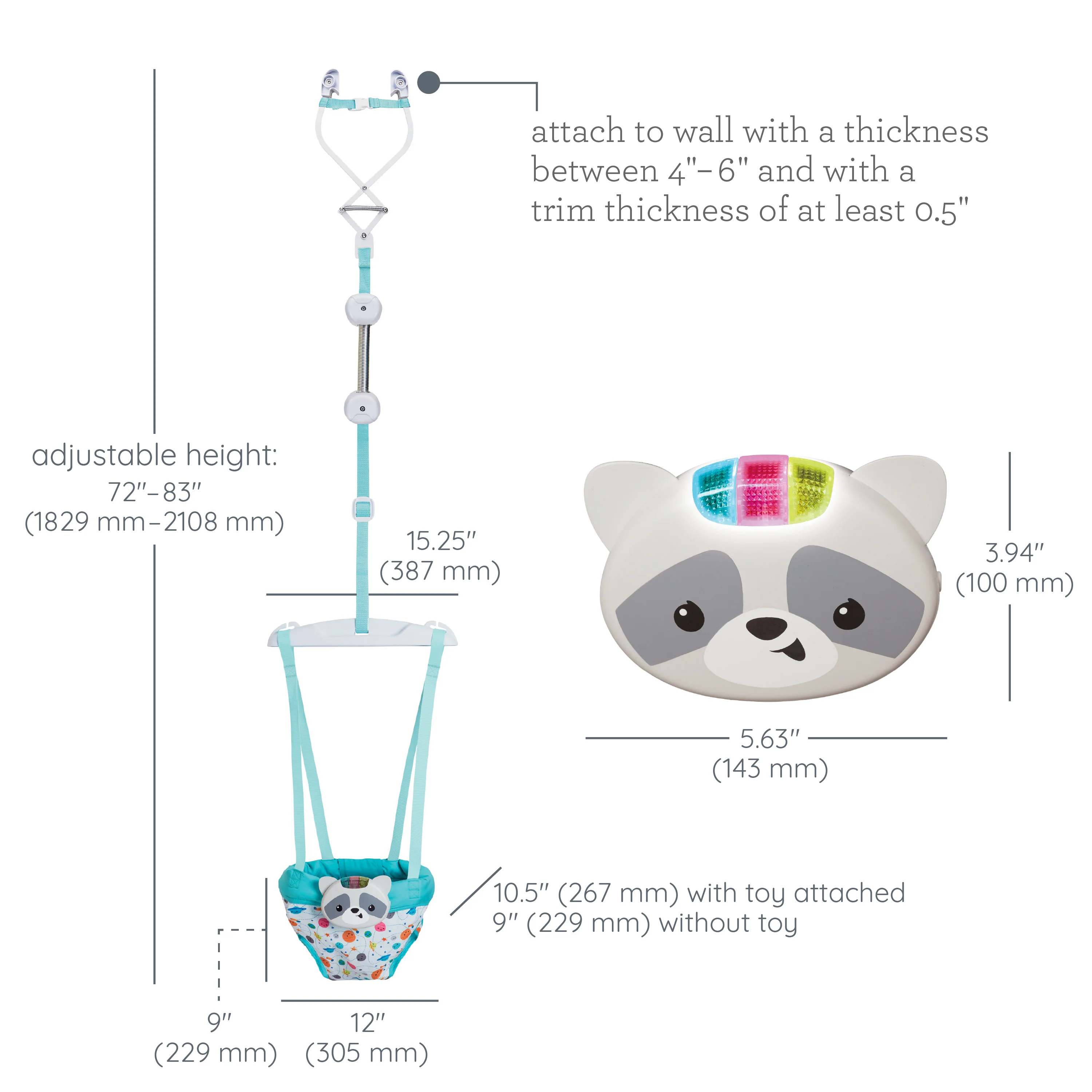 2-in-1 Music & Lights Doorway Jumper - Raccoon - Image 6