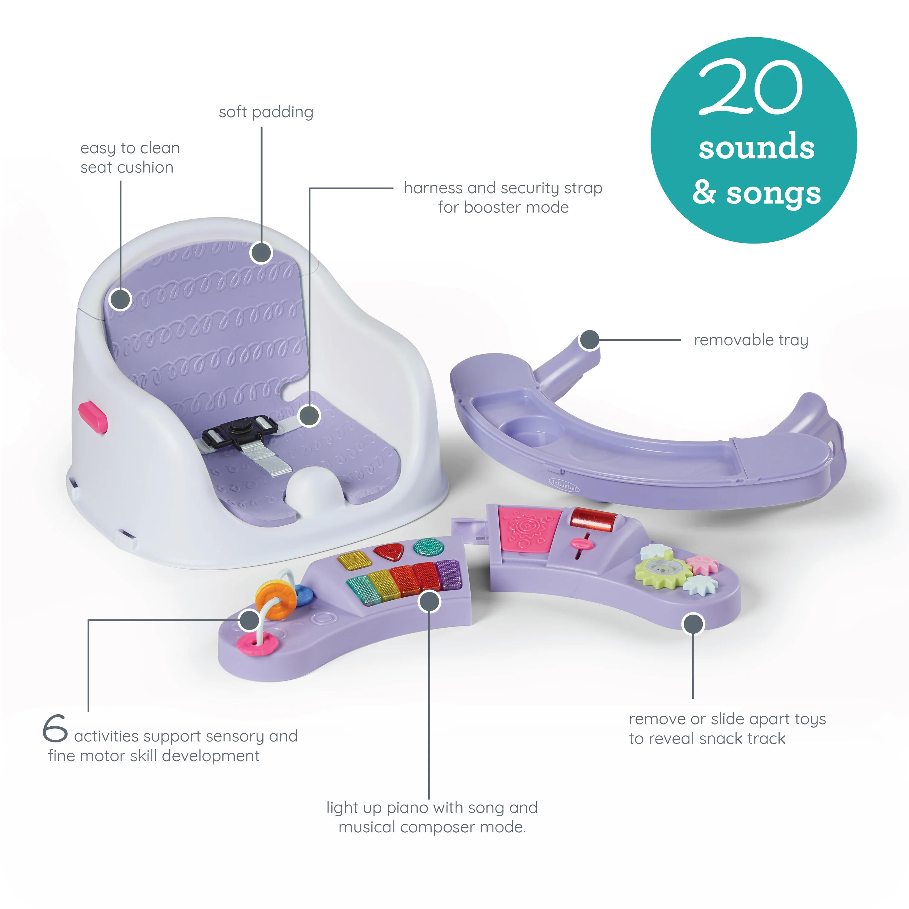 Music & Lights 3-in-1 Discovery Seat & Booster-Lavender - Image 5